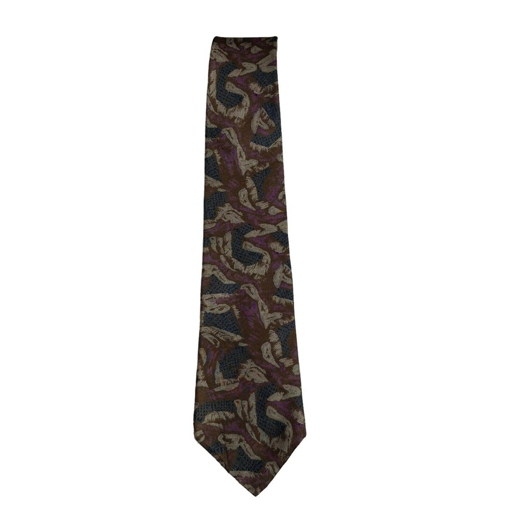 Vintage FENDI Roma Silk Tie‎ Purple Brown Abstract Men's 58”